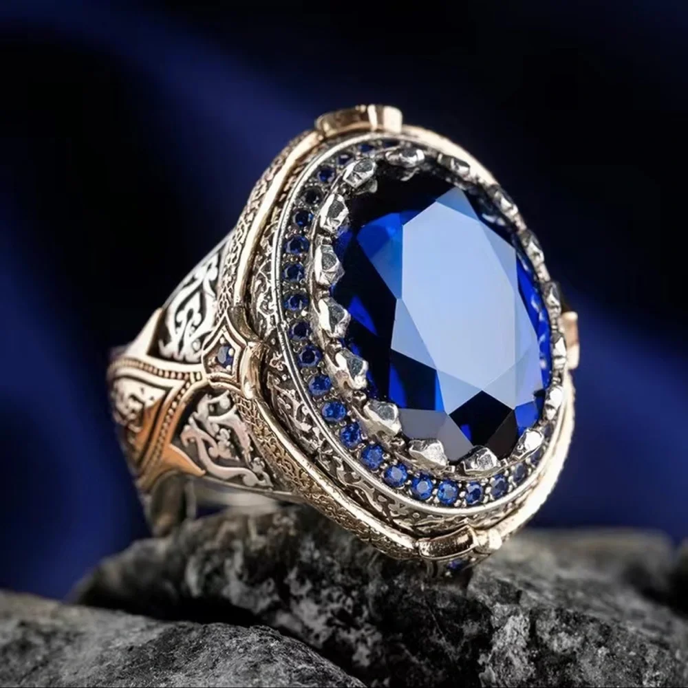 Unisex Silver Plated Blue Topaz Simulation Ring Size 11